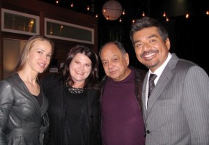 Natasha and Cheech Marin with Ann and George Lopez at Lopez Tonight show.